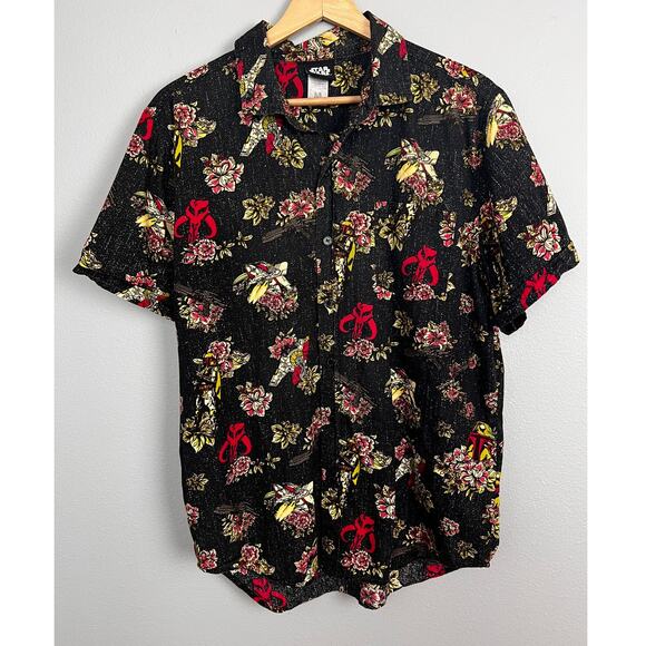Star Wars Mens M Mandalorian Boba Fett Tropical Resortwear Geek Hawaiian Shirt - Picture 3 of 9